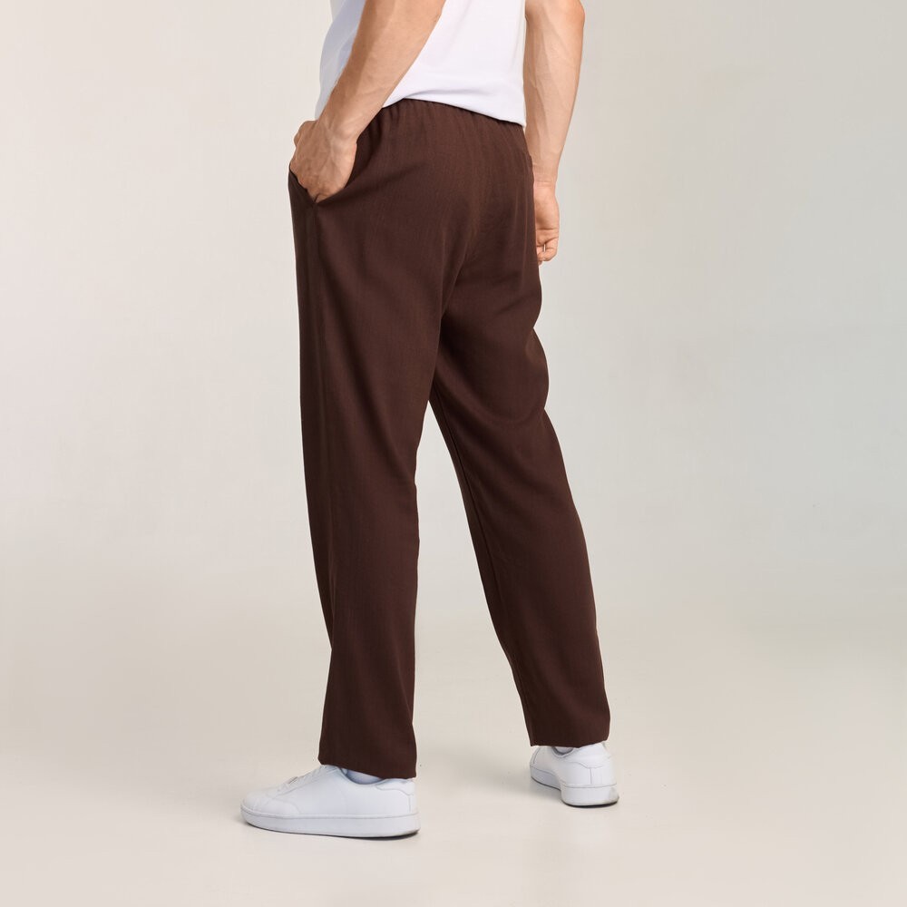 Чоловічі лляні штани вільного крою шоколадні Pobedov Chill