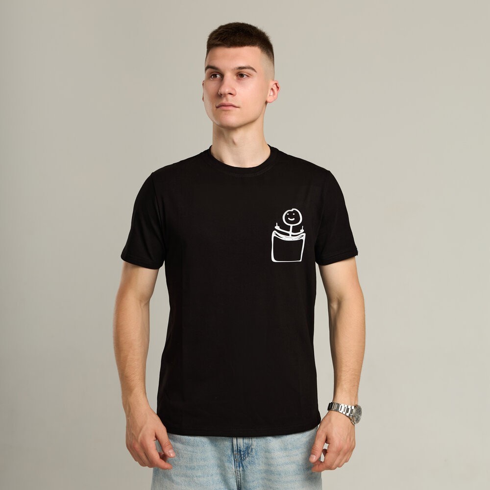 Футболка чоловіча однотонна чорна Pobedov Peremoga - наклейка Чоловічок з факами