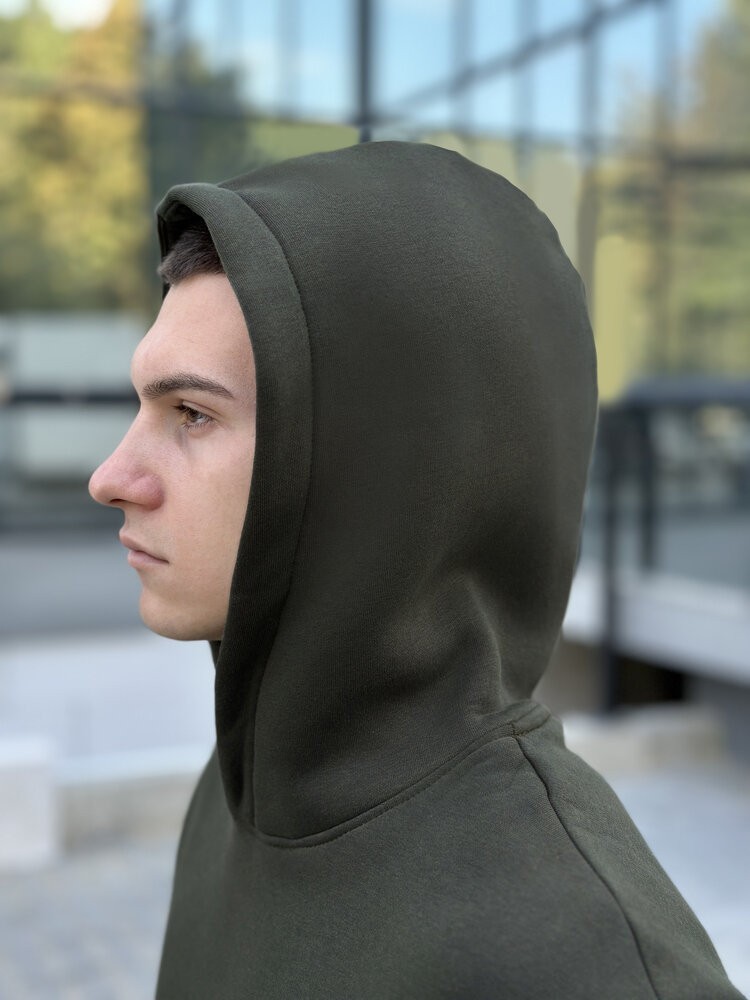 Тепле чоловіче худі на флісі з капюшоном хакі Pobedov 008 ЗИМА