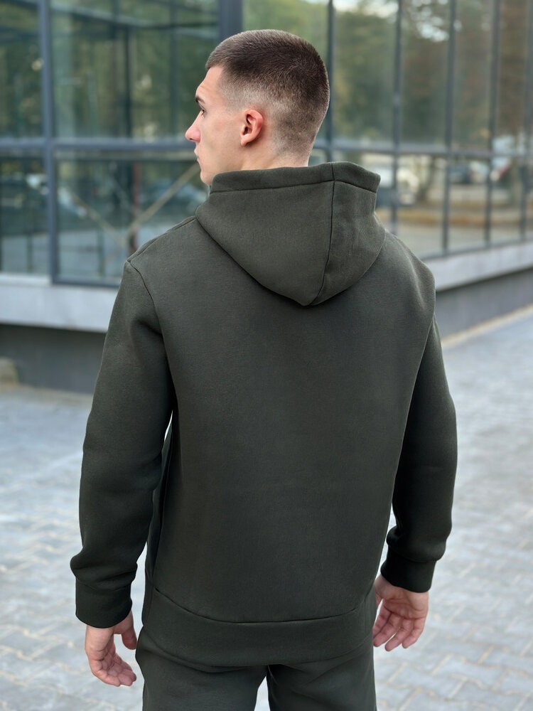 Тепле чоловіче худі на флісі з капюшоном хакі Pobedov 008 ЗИМА
