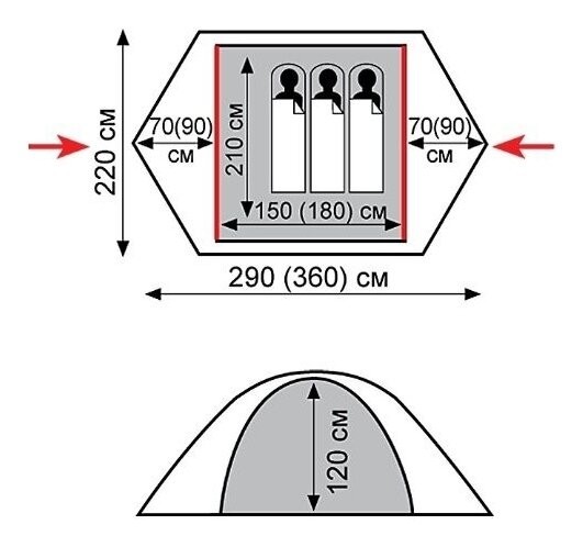 Намет Tramp Peak 3 (V2) сірий/червоний (TRT-026)