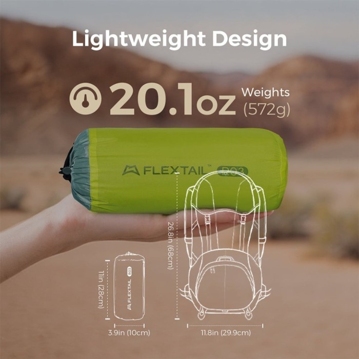 Килимок самонадувний Flextail Tiny Slleeping Pad, R03 AVS, розмір L (196 х 65 х 7 см), зелений