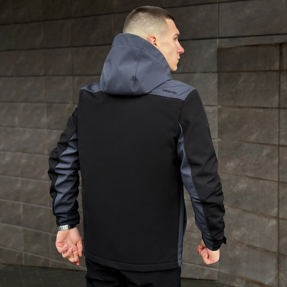 Чорно-сіра демісезонна чоловіча куртка S з капюшоном Pobedov Setup