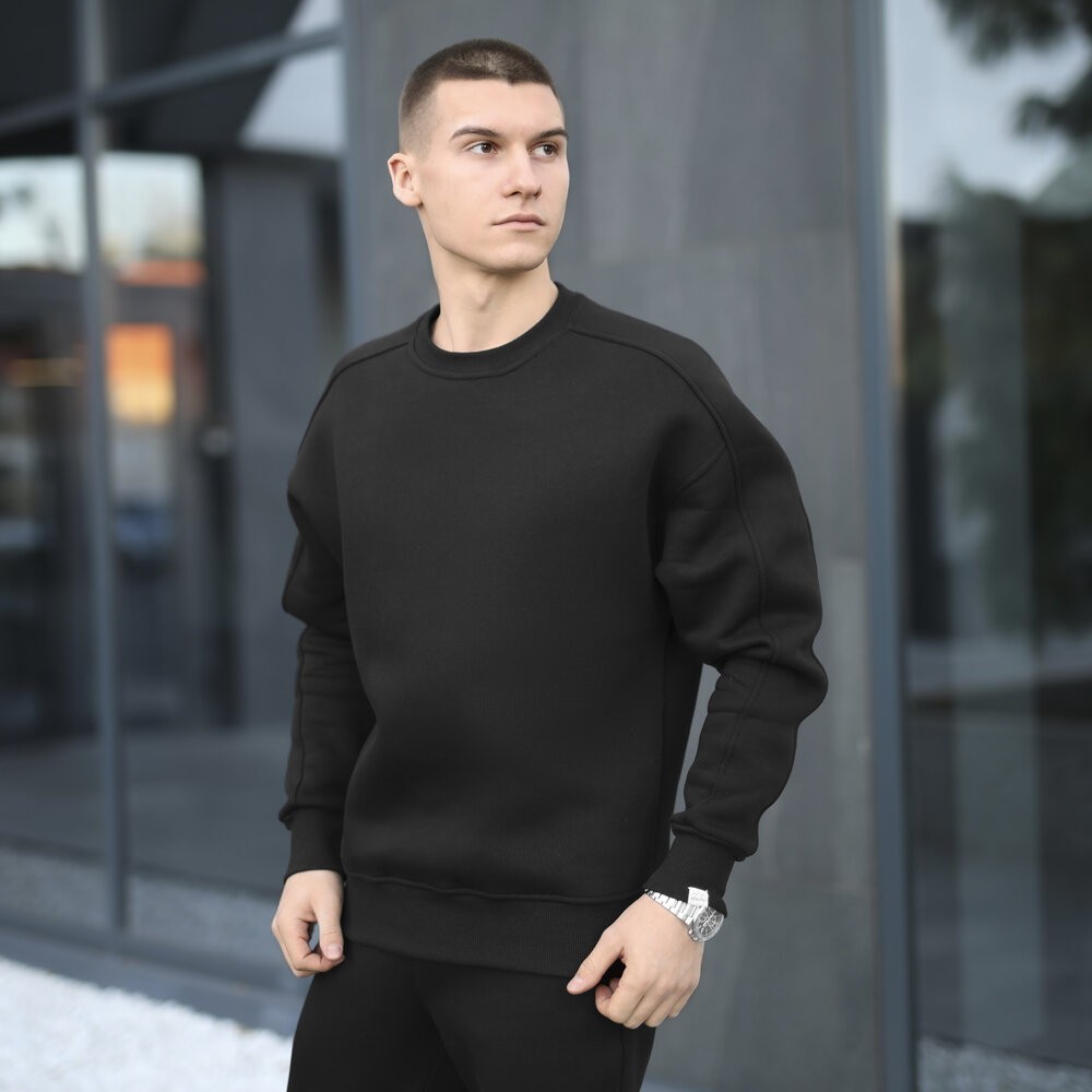 Оверсайз світшот чорний чоловічий осінь зима Pobedov Hubble. Оверсайз кофта чорна