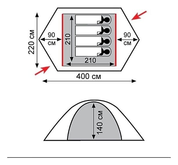 Намет Tramp ROCK 4 (V2) сірий/червоний (TRT-029)