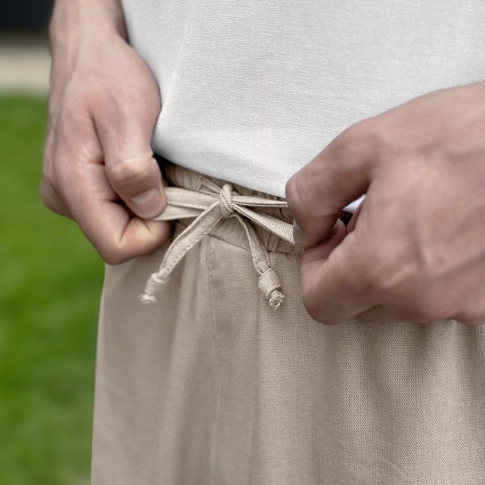 Шорти чоловічі льняні з кишенями бежеві Pobedov Marsel