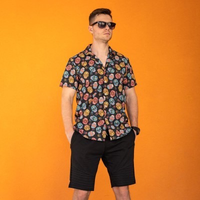Чоловіча сорочка з коротким рукавом чорна Pobedov Kolorovi cherepy