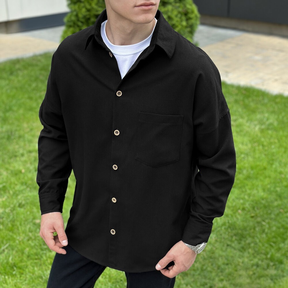 Чоловіча чорна сорочка з довгим рукавом Pobedov Founder