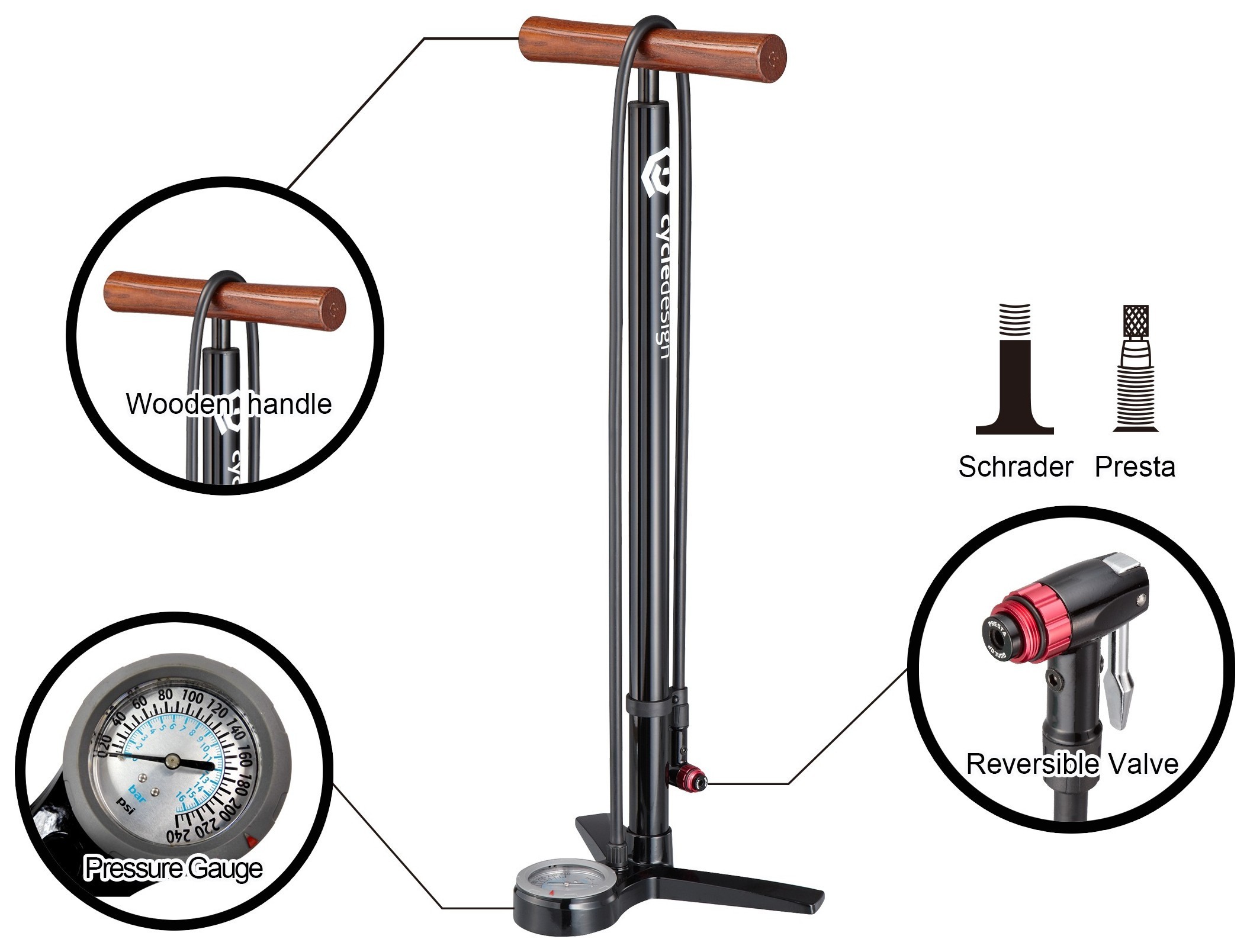 Насос для велосипедів Cycledesign FLOOR PUMP ELITE Black (PP0033)