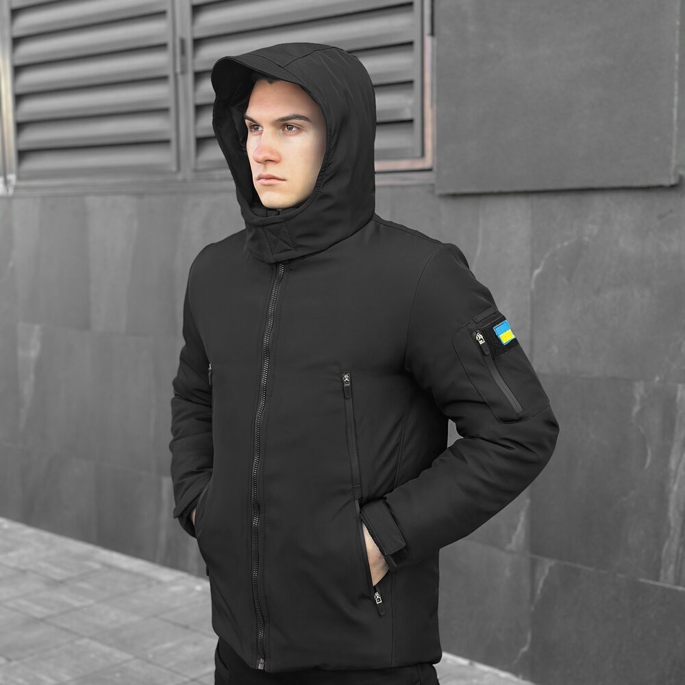 Чорна чоловіча зимова Куртка з капюшоном Pobedov Winter Jacket Motive ЗИМА В2