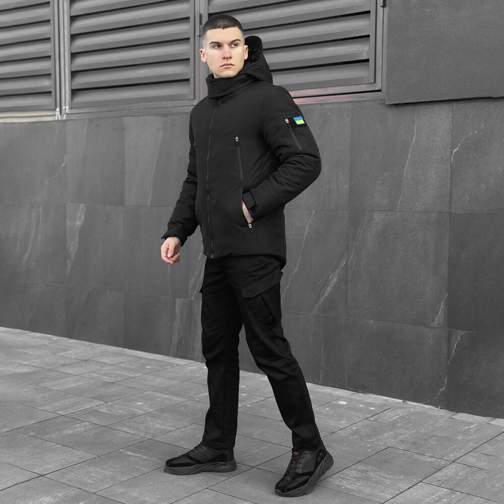 Чорна чоловіча зимова Куртка з капюшоном Pobedov Winter Jacket Motive ЗИМА В2