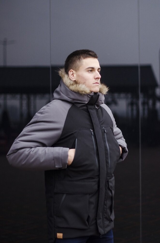 Парка чоловіча зимова середня на котоні з капюшоном Pobedov seniora udacha