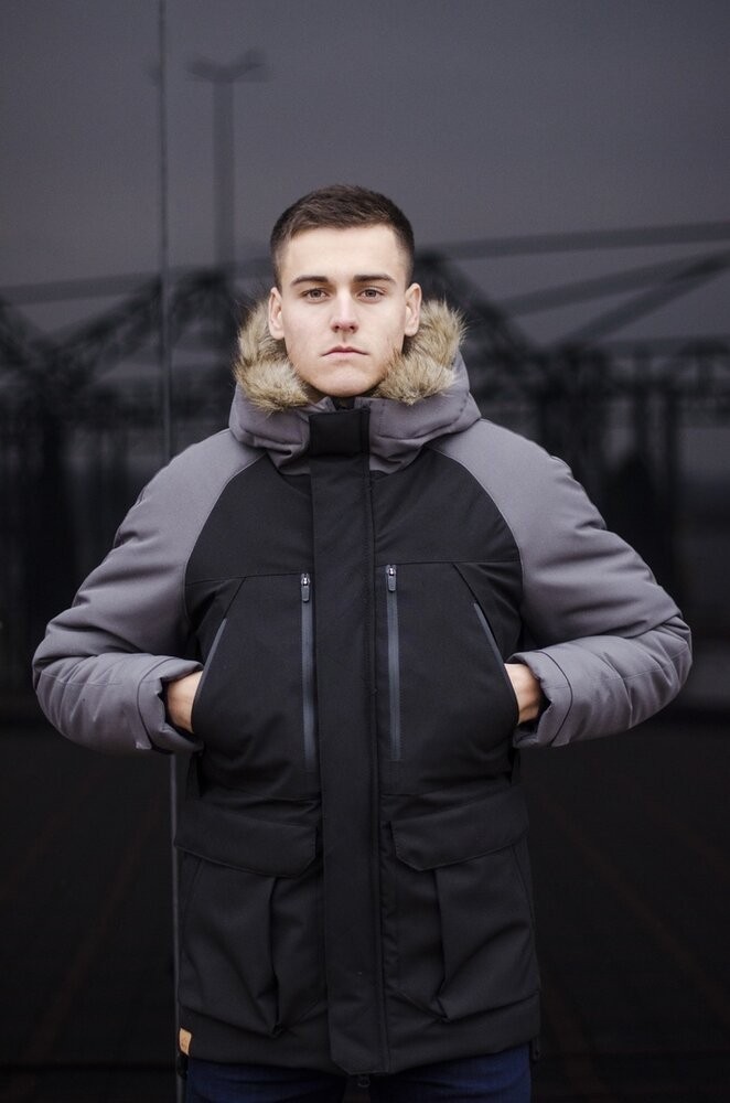Парка чоловіча зимова середня на котоні з капюшоном Pobedov seniora udacha