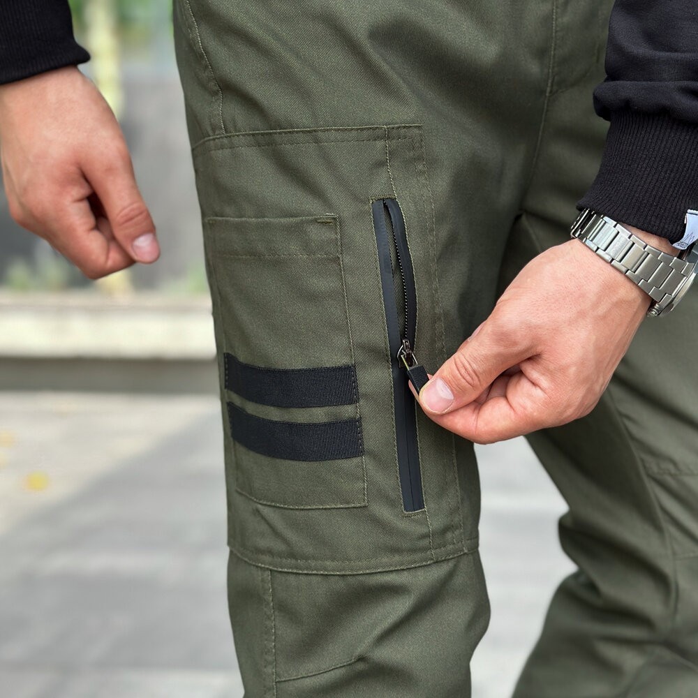 Штани карго чоловічі весняні з кишенями хакі Pobedov Papin Brodyaga