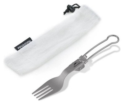 Виделка титанова складана Naturehike NH19C001-J сіра з мішечком