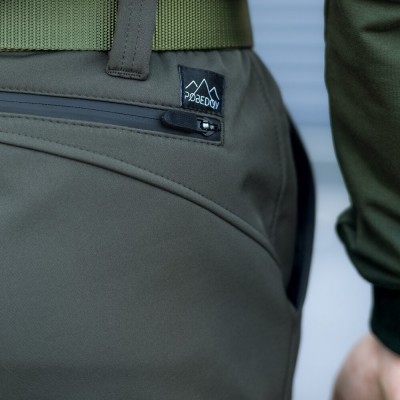 Штани карго чоловічі весняні з кишенями хакі Pobedov Static