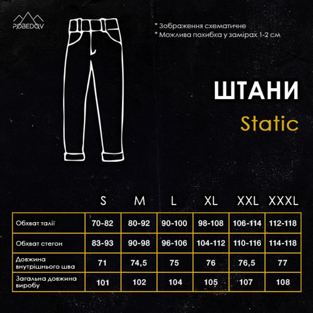 Штани карго чоловічі весняні з кишенями хакі Pobedov Static