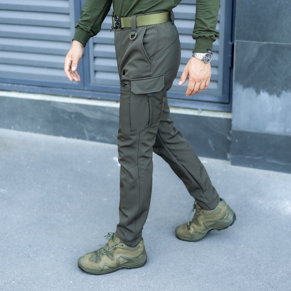 Штани карго чоловічі весняні з кишенями хакі Pobedov Static