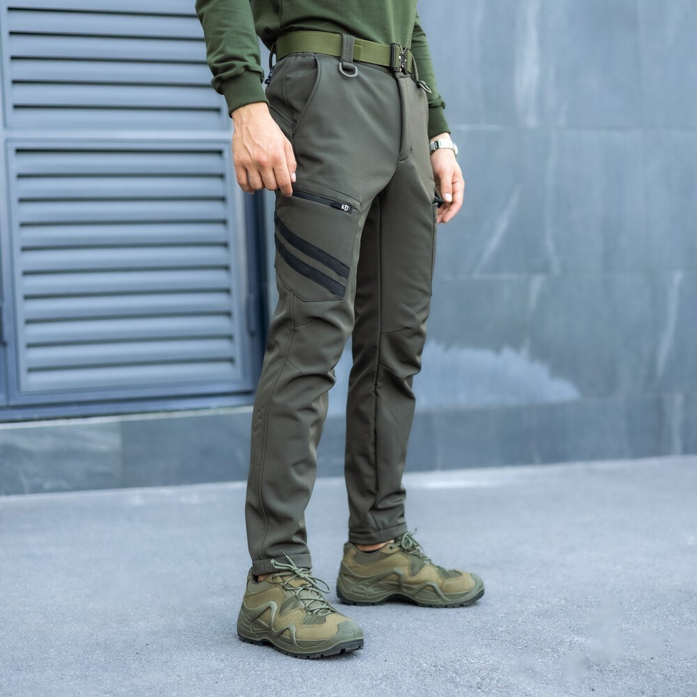 Штани карго чоловічі весняні з кишенями хакі Pobedov Static