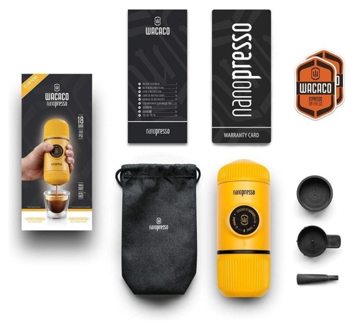 Портативна еспресо-кавоварка Wacaco Nanopresso жовта, механічна, для меленої кави