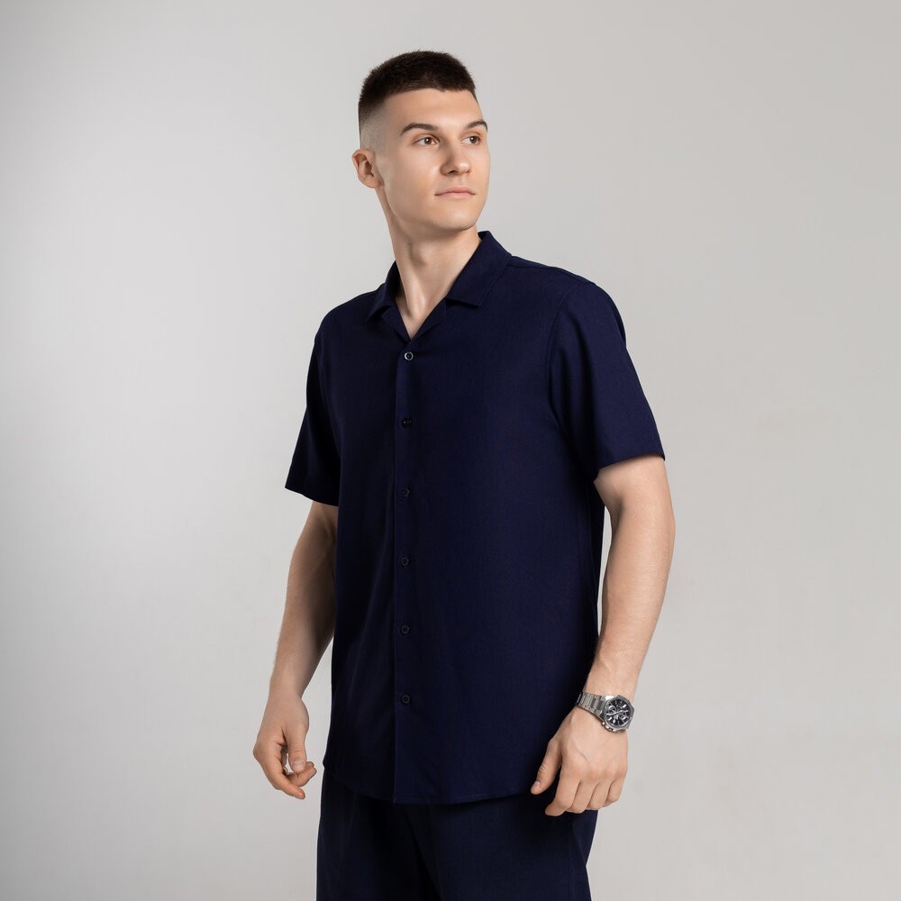 Чоловіча сорочка з коротким рукавом темно-синя Pobedov Marsel