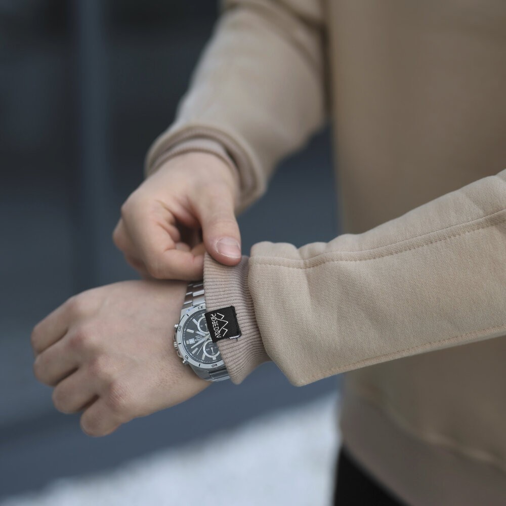 Бежевий світшот теплий для чоловіків. Оверсайз світшот бежевий Pobedov Hubble