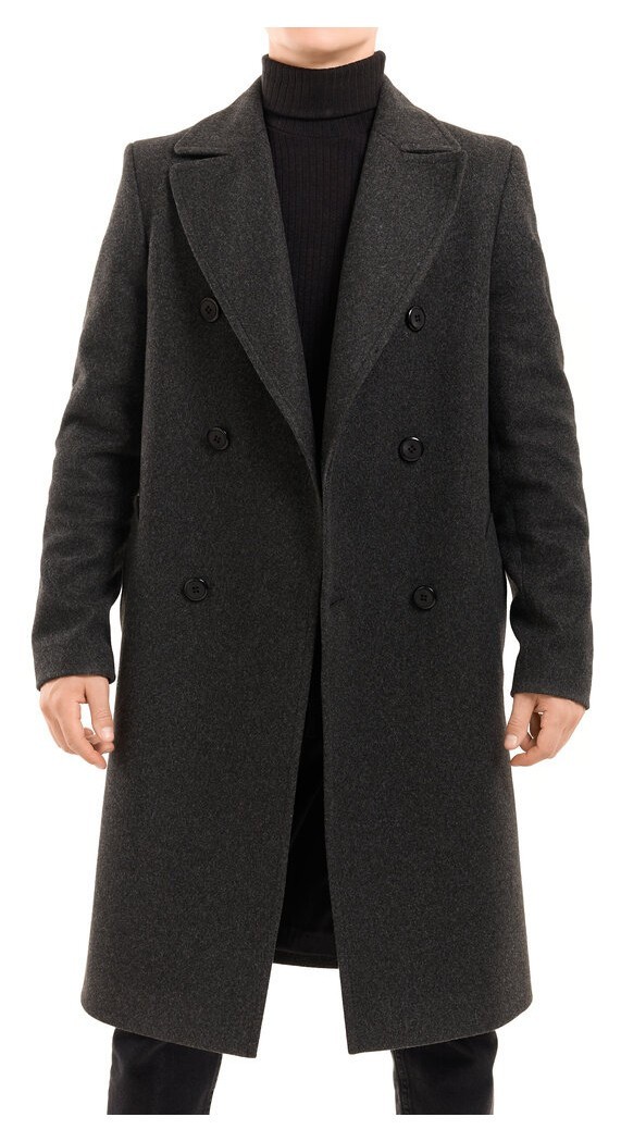 Чоловіче пальто Pobedov Greyford. Пальто демісезонне сіре для чоловіків із вовни