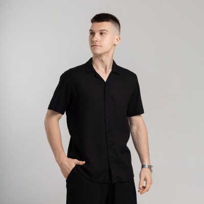 Чоловіча сорочка з коротким рукавом чорна Pobedov Marsel