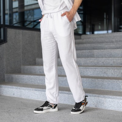 Чоловічі лляні штани вільного крою білі Pobedov Chill