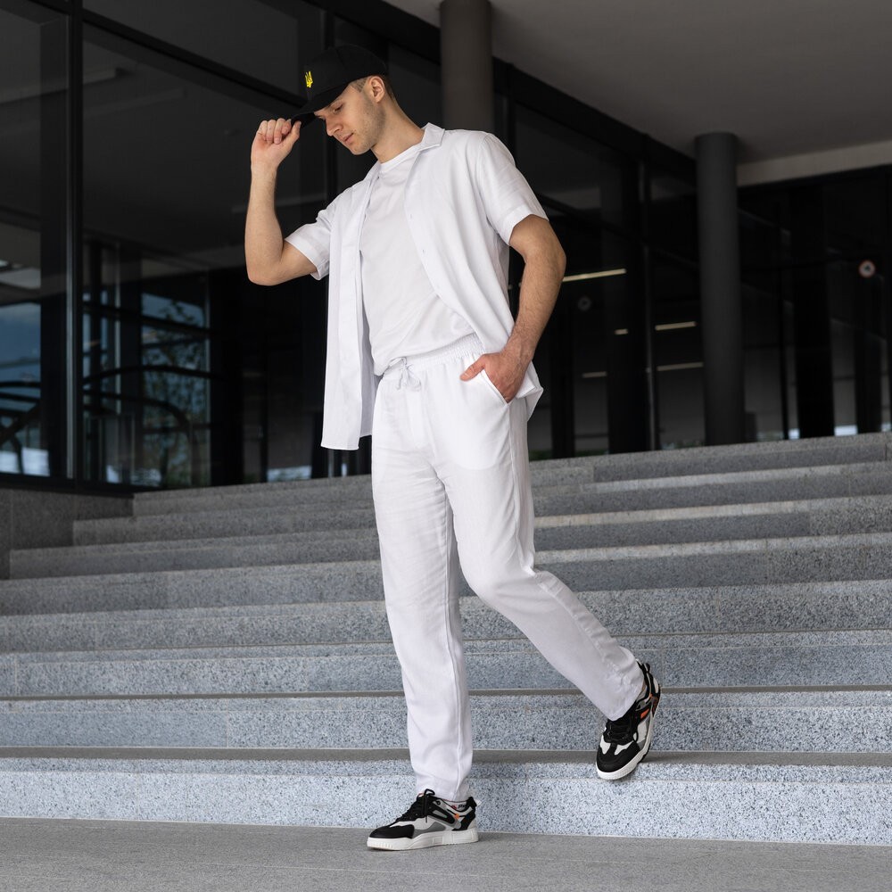 Чоловічі лляні штани вільного крою білі Pobedov Chill