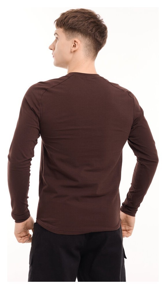 Шоколадний чоловічий лонгсів Pobedov Dune. Чорна чоловіча кофта з куліру