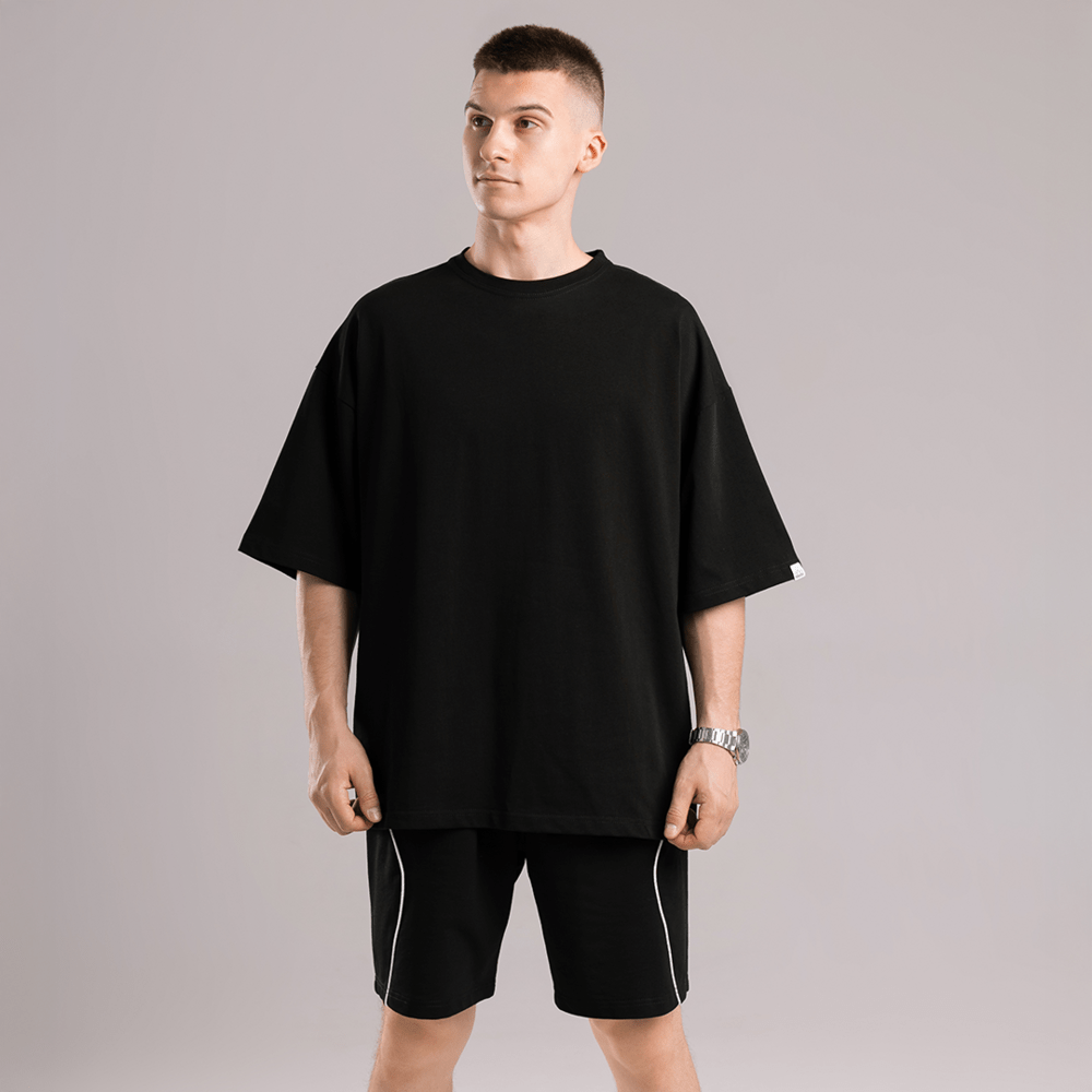 Базова чорна оверсайз футболка чоловіча весна літо однотон. Футболка оверсайз Pobedov Nude