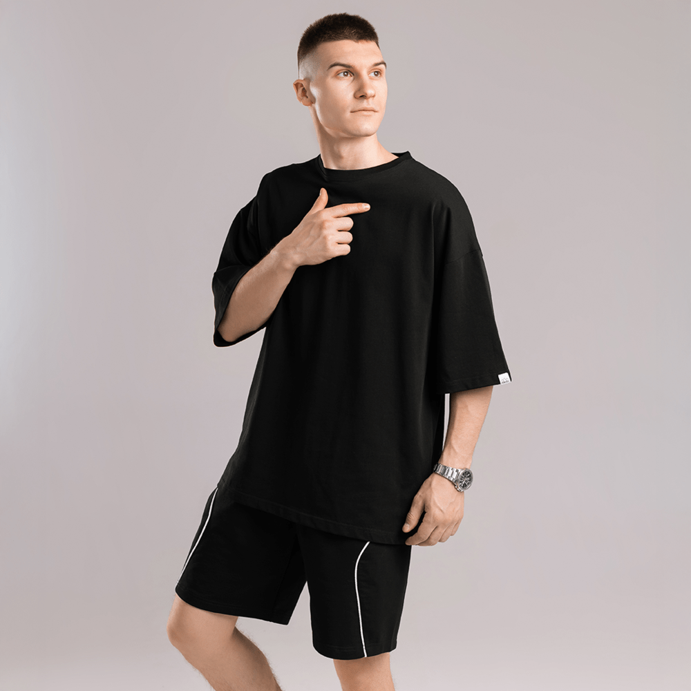 Базова чорна оверсайз футболка чоловіча весна літо однотон. Футболка оверсайз Pobedov Nude