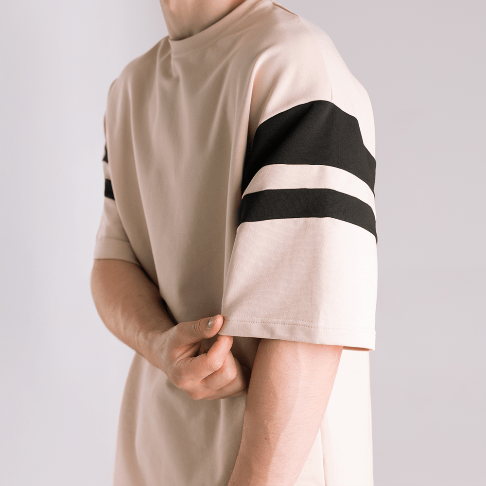 Чоловічий літній комплект шорти і футболка бежевий вільного крою Pobedov Flow