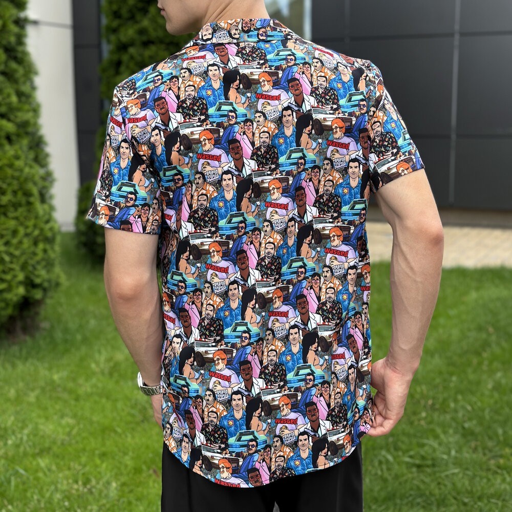 Пляжна чоловіча сорочка з принтом Pobedov Dejavu GTA