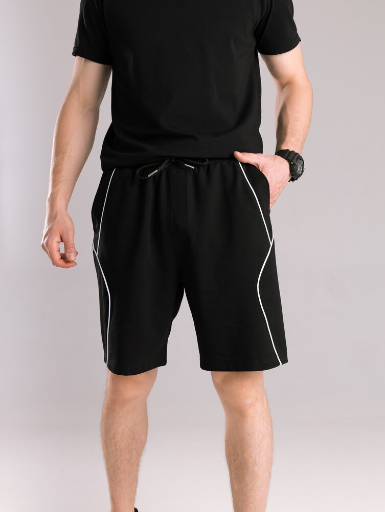 Чоловічі чорні шорти прямого крою весна/літо Pobedov Shape. Однотонні базові чоловічі чорні шорти