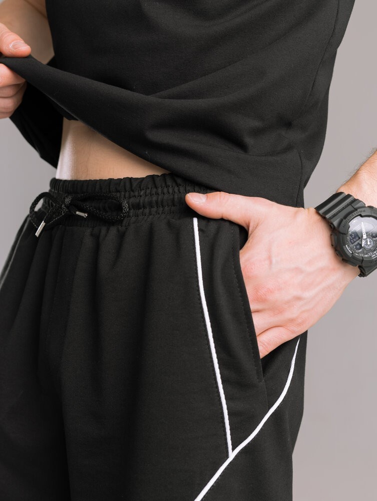 Чоловічі чорні шорти прямого крою весна/літо Pobedov Shape. Однотонні базові чоловічі чорні шорти