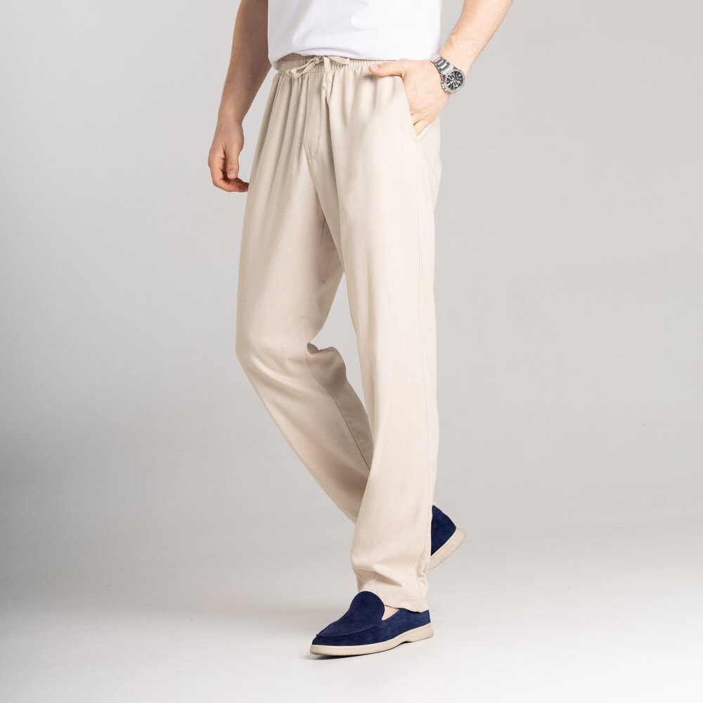 Чоловічі лляні штани вільного крою бежеві Pobedov Chill