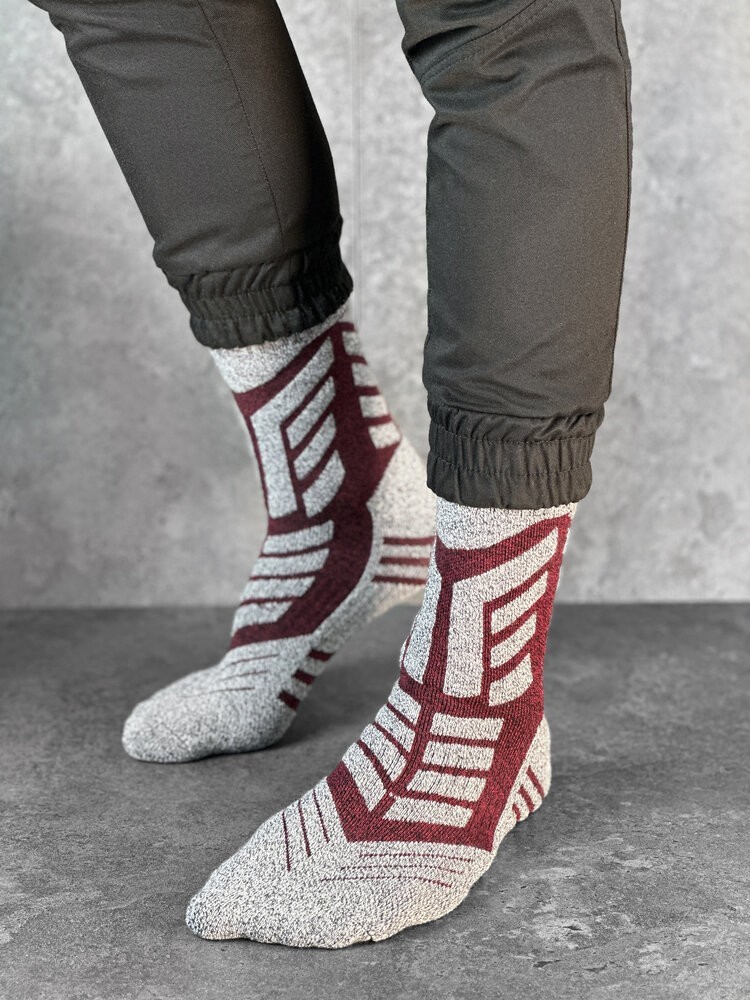 Чоловічі спортивні шкарпетки Thermal сірі з бордовими вставками