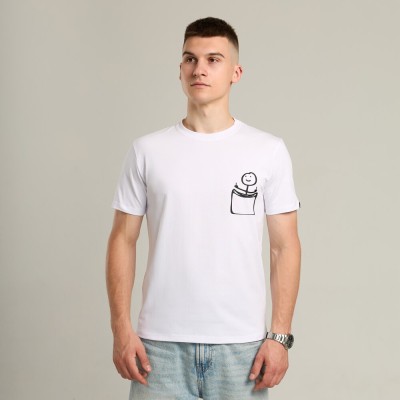 Футболка чоловіча однотонна біла Pobedov Peremoga - наклейка Чоловічок з факами