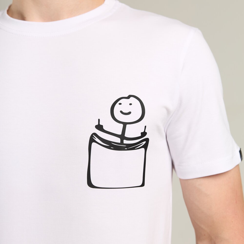 Футболка чоловіча однотонна біла Pobedov Peremoga - наклейка Чоловічок з факами