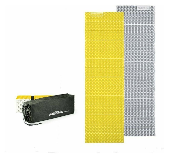 Килимок туристичний складаний одномісний IXPE Naturehike Thickened NH20FCD07 кемпінговий з алюмінієвою плівкою, 187x56x2,5 см, жовтий