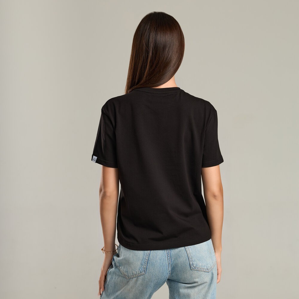 Чорна базова жіноча футболка Pobedov Freedom. Бавовняна жіноча футболка чорна