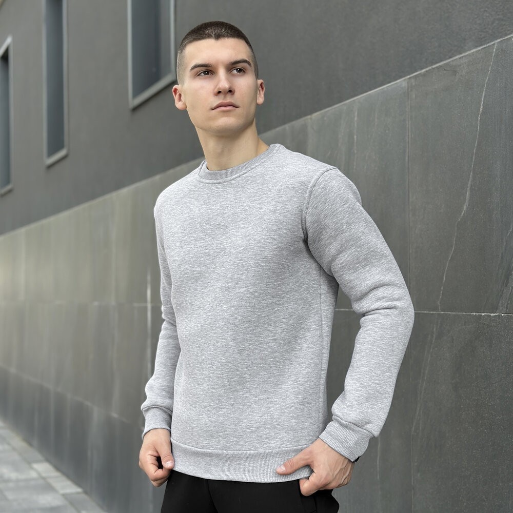 Світшот чоловічий однотонний сірий меланжевий Pobedov 007 ЗИМА