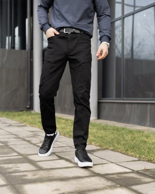 Штани карго чоловічі чорні базові котонові Pobedov Skystone