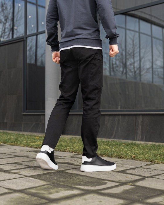 Штани карго чоловічі чорні базові котонові Pobedov Skystone