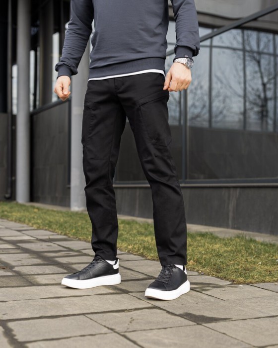 Штани карго чоловічі чорні базові котонові Pobedov Skystone