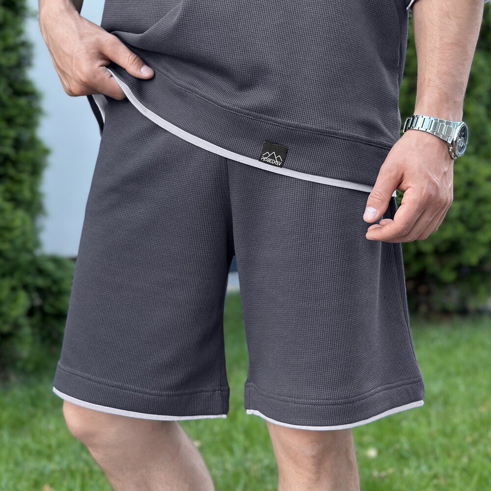 Чоловічий літній комплект шорти і футболка антрацит вільного крою Pobedov Jack