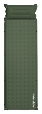 Матрац туристичний із подушкою, самонадувний одномісний Naturehike CNK2550WS025, вологостійкий, 200х65х3 см, зелений