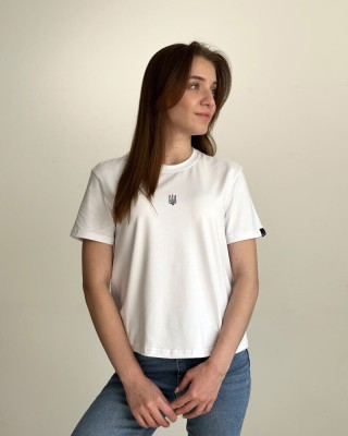 Біла базова жіноча футболка Pobedov Freedom. Бавовняна жіноча футболка біла